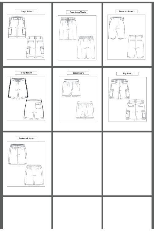 7 Men's Shorts Types: Fashion Sketch and Vector Illustrations, Flat Sketch Front and Back View Template Included - smart pattern making