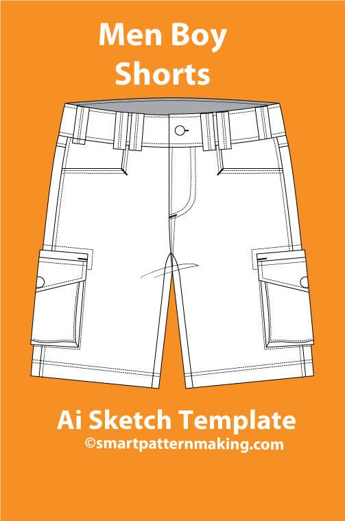 7 Men's Shorts Types: Fashion Sketch and Vector Illustrations, Flat Sketch Front and Back View Template Included - smart pattern making