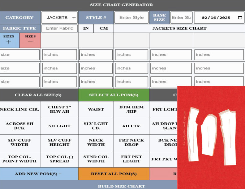 Jackets Pattern Grading Service - smart pattern making