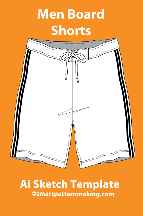 7 Men's Shorts Types: Fashion Sketch and Vector Illustrations, Flat Sketch Front and Back View Template Included - smart pattern making