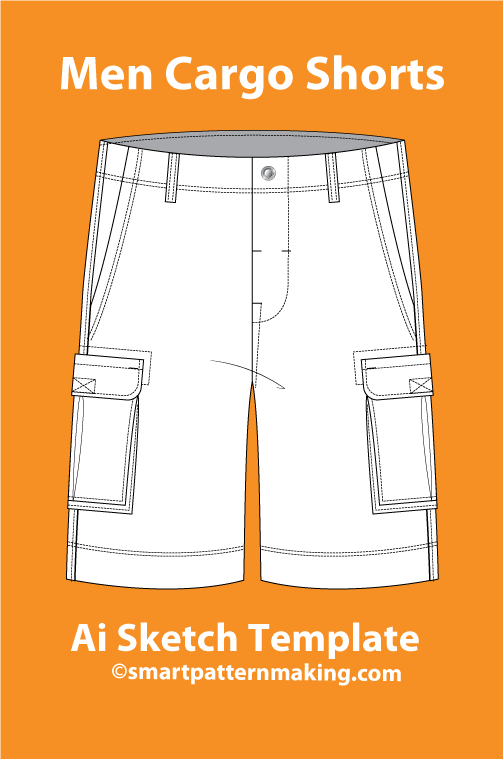 7 Men's Shorts Types: Fashion Sketch and Vector Illustrations, Flat Sketch Front and Back View Template Included - smart pattern making