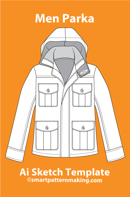 7 Men's Jacket/ Coat Types: Fashion Sketch and Vector Illustrations, Flat Sketch Front and Back View Template Included - smart pattern making