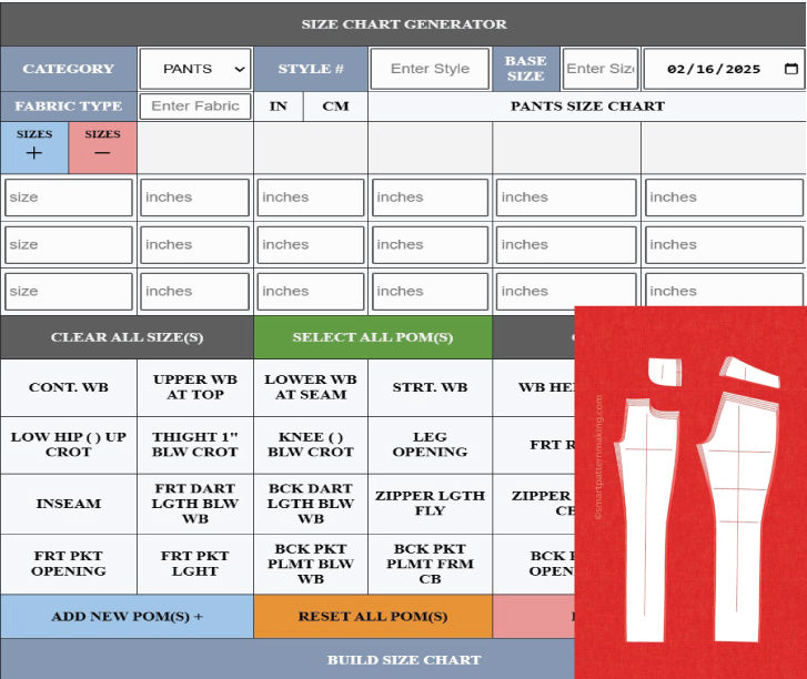 Pants Pattern Grading Service - smart pattern making