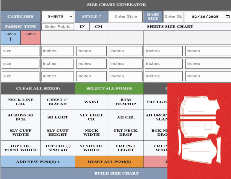 Shirt Pattern Grading Service - smart pattern making