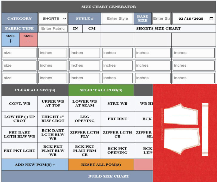 Shorts Pattern Grading Service - smart pattern making