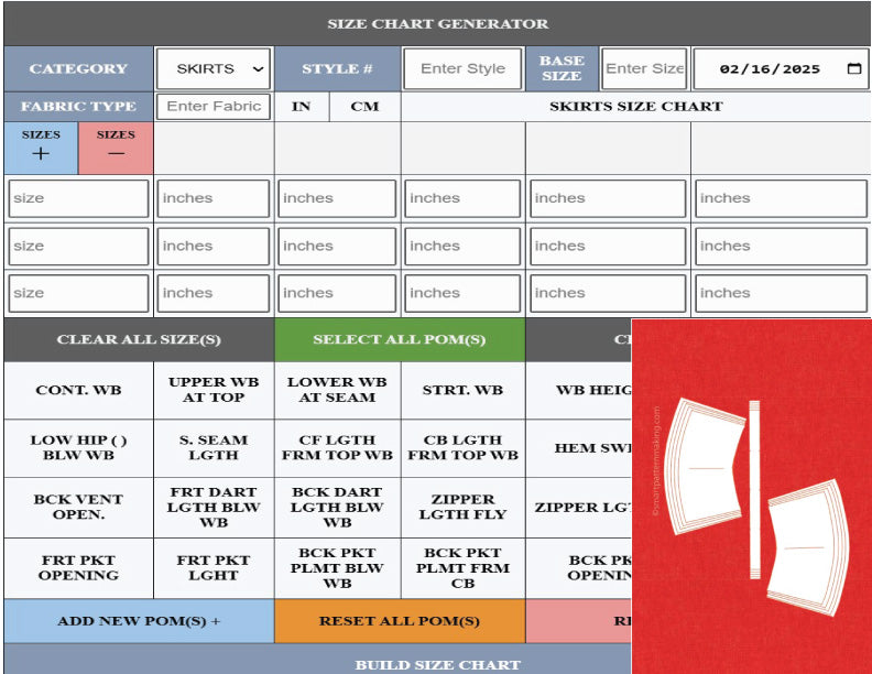 Skirts Pattern Grading Service - smart pattern making
