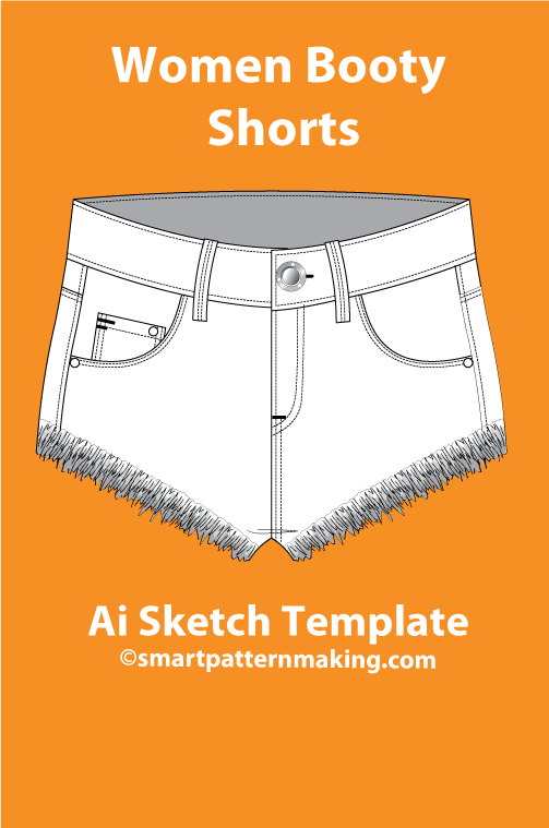 4 women's short Types: Fashion Sketch and Vector Illustrations, Flat Sketch Front and Back View Template Included - smart pattern making