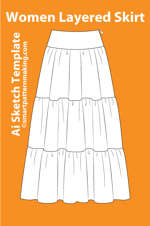 12 women's Skirt Types: Fashion Sketch and Vector Illustrations, Flat Sketch Front &amp; Back View Template Included - smart pattern making