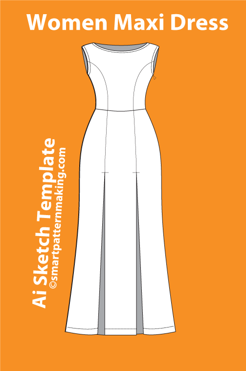 11 women's Dresses Types: Fashion Sketch and Vector Illustrations, Flat Sketch Front and Back View Template Included - smart pattern making