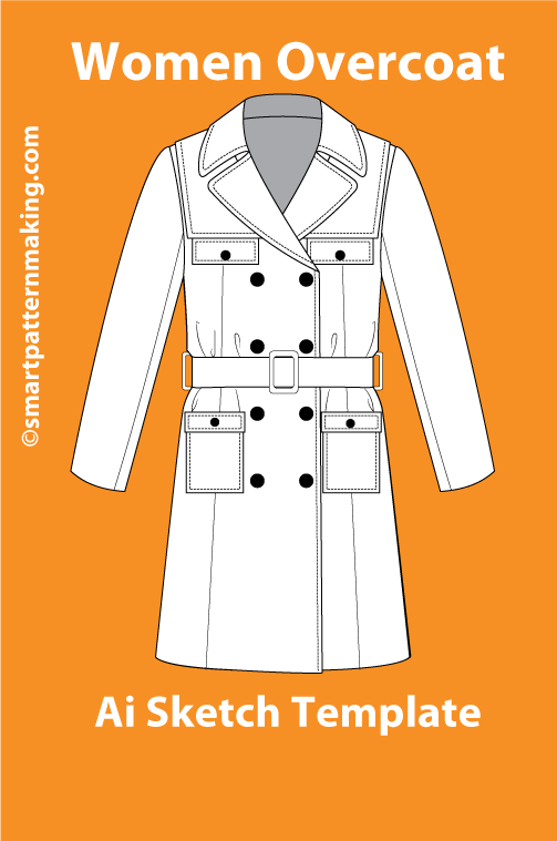 8 women's Jacket/ Coat Types: Fashion Sketch and Vector Illustrations, Flat Sketch Front and Back View Template Included - smart pattern making