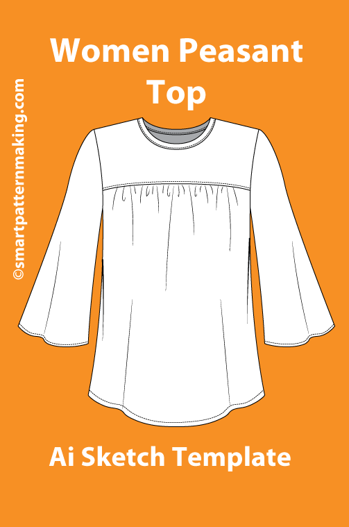 10 women's Top/ Shirt Types: Fashion Sketch and Vector Illustrations, Flat Sketch Front and Back View Template Included - smart pattern making