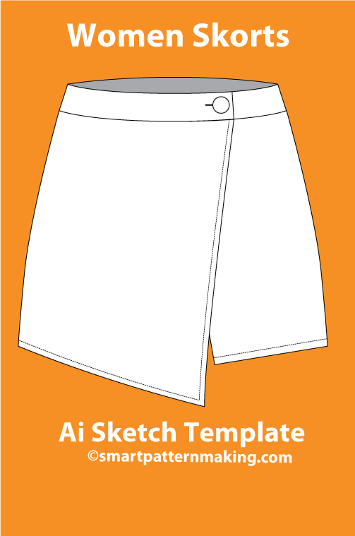 4 women's short Types: Fashion Sketch and Vector Illustrations, Flat Sketch Front and Back View Template Included - smart pattern making