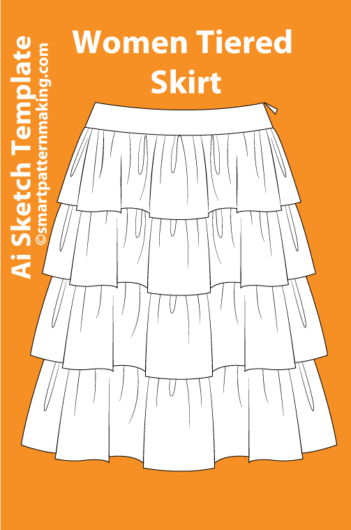 12 women's Skirt Types: Fashion Sketch and Vector Illustrations, Flat Sketch Front &amp; Back View Template Included - smart pattern making