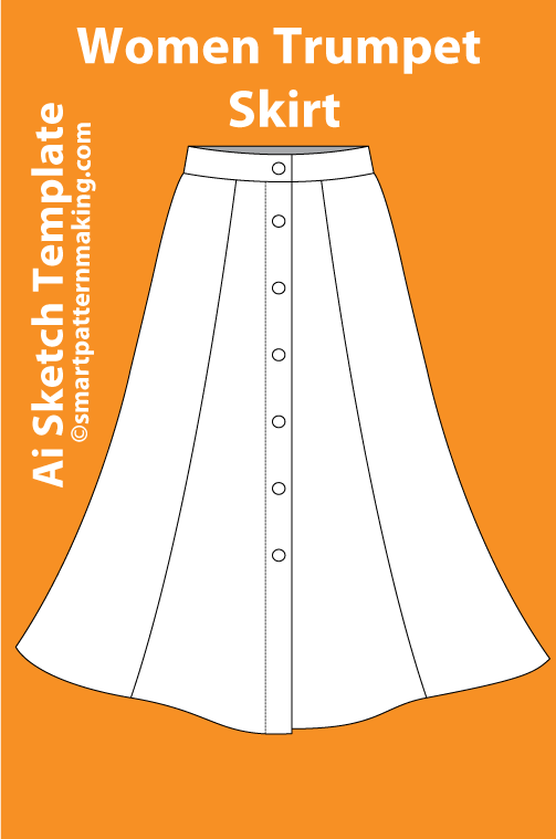 12 women's Skirt Types: Fashion Sketch and Vector Illustrations, Flat Sketch Front &amp; Back View Template Included - smart pattern making