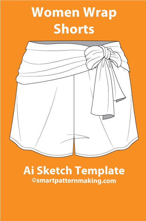 4 women's short Types: Fashion Sketch and Vector Illustrations, Flat Sketch Front and Back View Template Included - smart pattern making